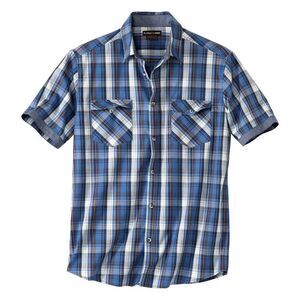 Atlas For Men Mens Checked Poplin Shirt / Navy/Ecru